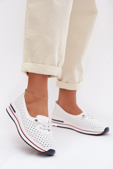 Kožené s prvkami prelamovania topánky Dámske S.Barski LR61-7044 biela farba 2