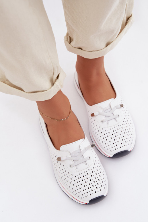 Kožené s prvkami prelamovania topánky Dámske S.Barski LR61-7044 biela farba