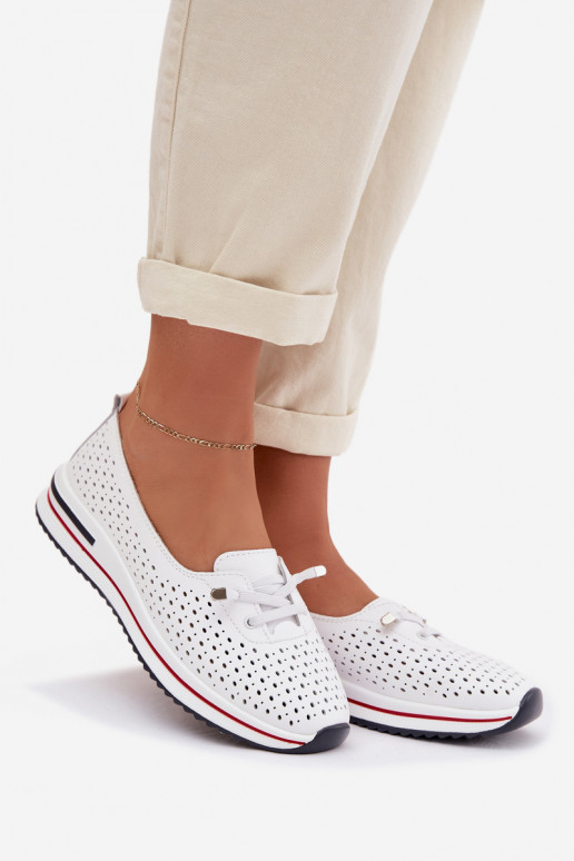 Kožené s prvkami prelamovania topánky Dámske S.Barski LR61-7044 biela farba