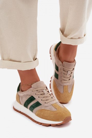 Dámske topánky model Sneakers z prírodného semišu pieskovo-žltej farby