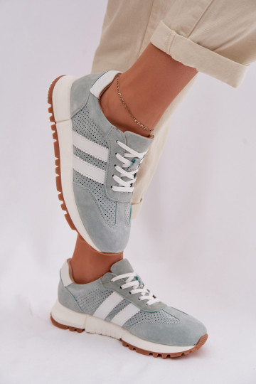Dámske topánky model Sneakers z prírodného semišu mätovej farby