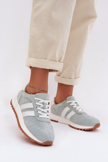 Dámske topánky model Sneakers z prírodného semišu mätovej farby 2