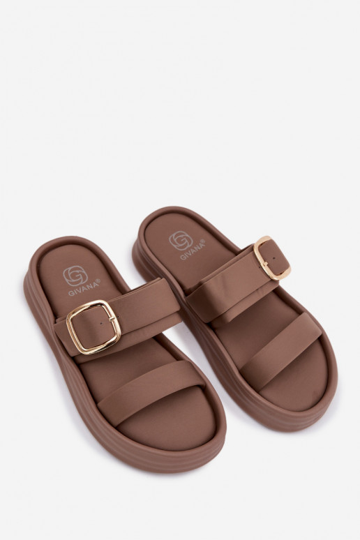 materiál Dámske papuče s platformou S pruhmi I Złotą s prackami khaki farby Ameliette