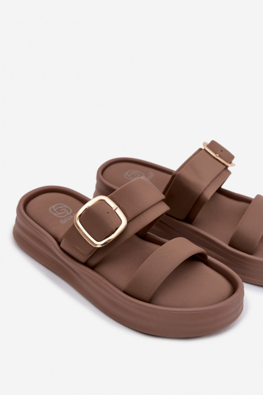 materiál Dámske papuče s platformou S pruhmi I Złotą s prackami khaki farby Ameliette