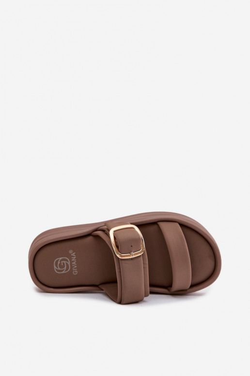 materiál Dámske papuče s platformou S pruhmi I Złotą s prackami khaki farby Ameliette