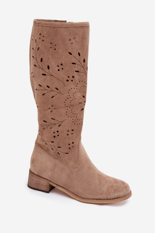 Pieskové dámske nadkolenné topánky s čipkovanými prvkami Helinna