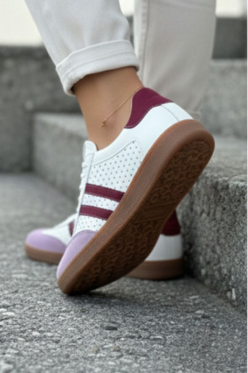 Zazoo N1318 športové topánky pre ženy z umelej kože s perforovanými prvkami bielo-fialové 2
