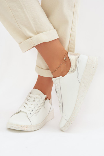 Kožené topánky Dámske so zipsami biely-zlatej farby Dorothea