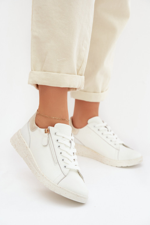 Kožené topánky Dámske so zipsami biely-zlatej farby Dorothea