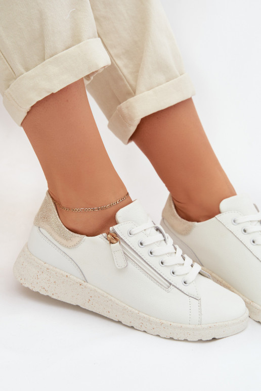 Kožené topánky Dámske so zipsami biely-zlatej farby Dorothea