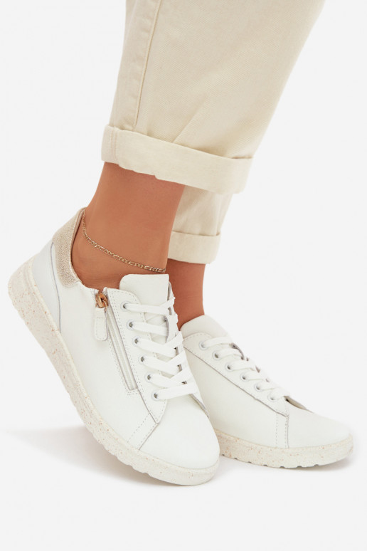 Kožené topánky Dámske so zipsami biely-zlatej farby Dorothea