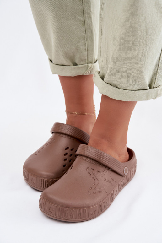 Papuče Dreváky Dámske Ľahké papuče Big Star TT274A085 Hnedá farba