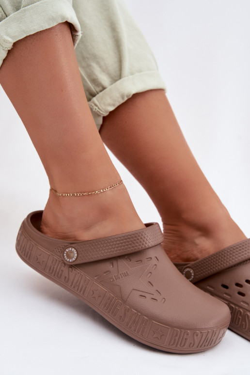 Papuče Dreváky Dámske Ľahké papuče Big Star TT274A085 Hnedá farba