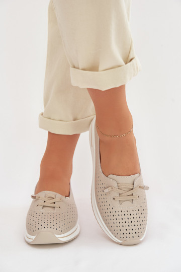 Kožené s prvkami prelamovania topánky Dámske S.Barski LR61-7044 béžová 2