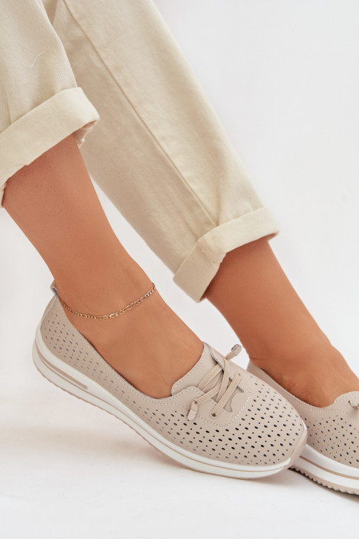 Kožené s prvkami prelamovania topánky Dámske S.Barski LR61-7044 béžová