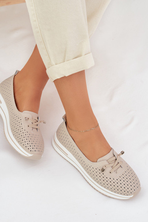 Kožené s prvkami prelamovania topánky Dámske S.Barski LR61-7044 béžová