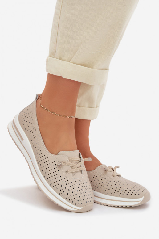 Kožené s prvkami prelamovania topánky Dámske S.Barski LR61-7044 béžová