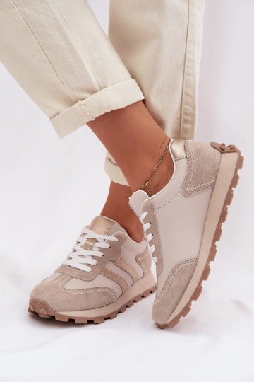 Kožené Tenisky model obuvi Dámske s platformou S.Barski LR61-7096 béžová