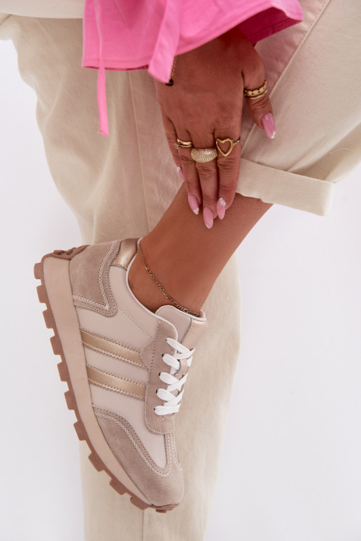 Kožené Tenisky model obuvi Dámske s platformou S.Barski LR61-7096 béžová