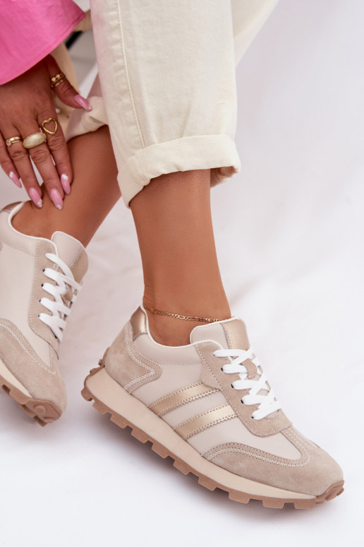 Kožené Tenisky model obuvi Dámske s platformou S.Barski LR61-7096 béžová