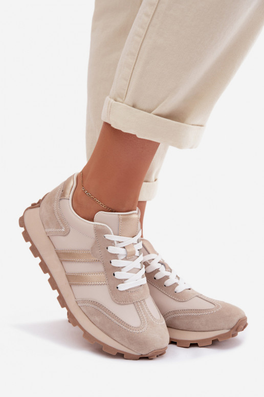 Kožené Tenisky model obuvi Dámske s platformou S.Barski LR61-7096 béžová