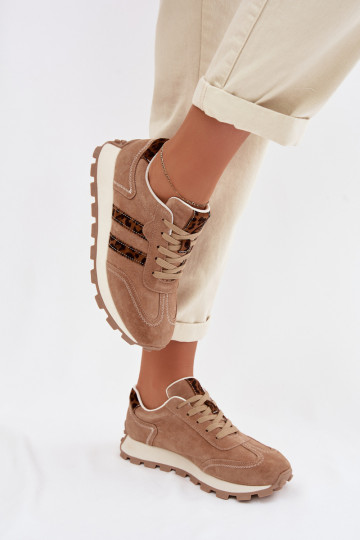 zo semišu Tenisky model obuvi Dámske s platformou so vzormi leopardej kožušiny S.Barski LR61-7071 Hnedá farba