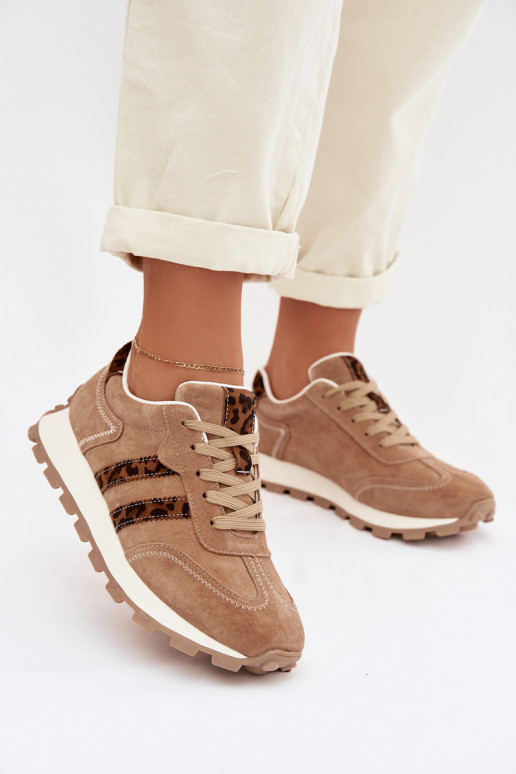 zo semišu Tenisky model obuvi Dámske s platformou so vzormi leopardej kožušiny S.Barski LR61-7071 Hnedá farba