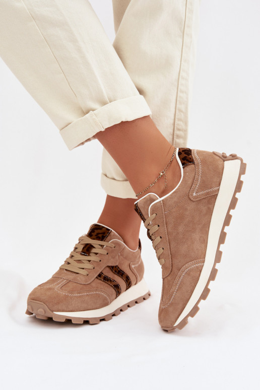 zo semišu Tenisky model obuvi Dámske s platformou so vzormi leopardej kožušiny S.Barski LR61-7071 Hnedá farba