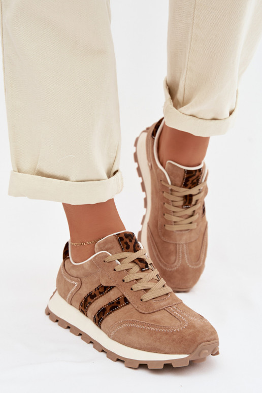 zo semišu Tenisky model obuvi Dámske s platformou so vzormi leopardej kožušiny S.Barski LR61-7071 Hnedá farba