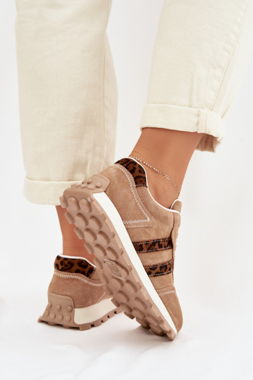 zo semišu Tenisky model obuvi Dámske s platformou so vzormi leopardej kožušiny S.Barski LR61-7071 Hnedá farba