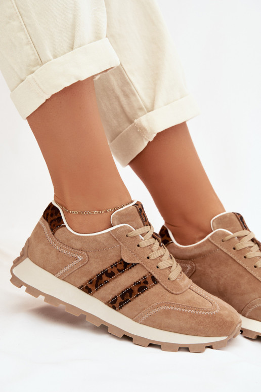 zo semišu Tenisky model obuvi Dámske s platformou so vzormi leopardej kožušiny S.Barski LR61-7071 Hnedá farba