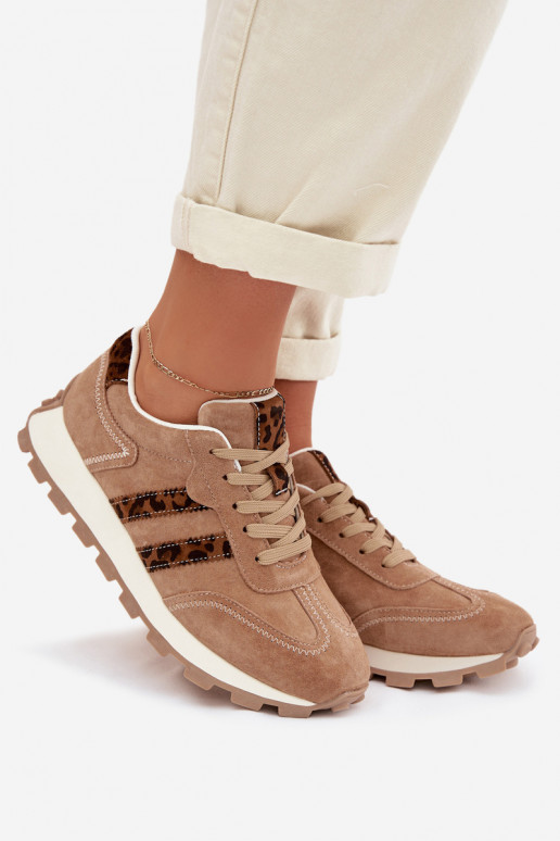 zo semišu Tenisky model obuvi Dámske s platformou so vzormi leopardej kožušiny S.Barski LR61-7071 Hnedá farba