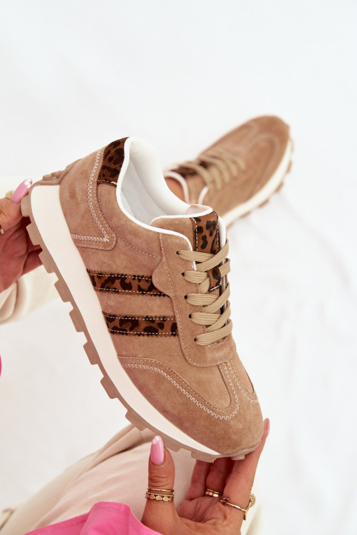 zo semišu Tenisky model obuvi Dámske s platformou so vzormi leopardej kožušiny S.Barski LR61-7071 Hnedá farba