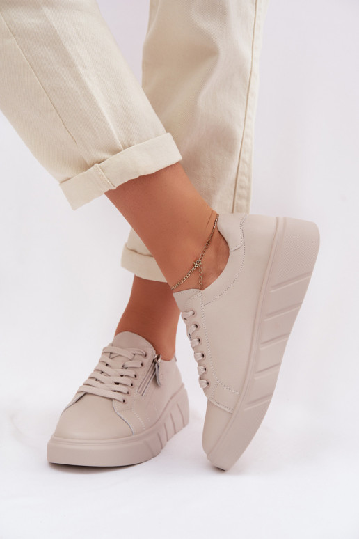 Kožené topánky Dámske so zipsami béžová Althea