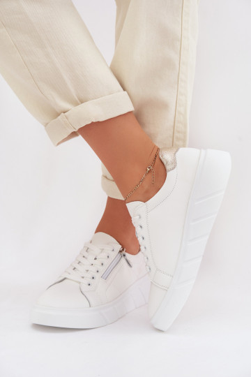 Kožené topánky Dámske so zipsami biela farba Althea