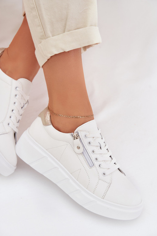 Kožené topánky Dámske so zipsami biela farba Althea