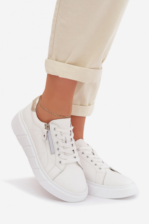 Kožené topánky Dámske so zipsami biela farba Althea