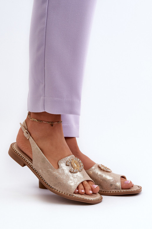 Dámske sandále s ozdobami S.Barski KV27-049 zlatej farby