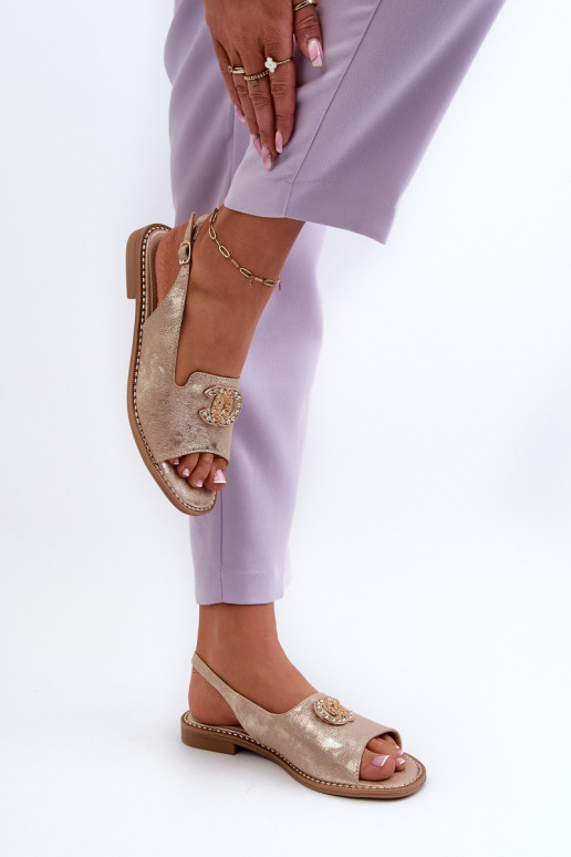 Dámske sandále s ozdobami S.Barski KV27-049 zlatej farby