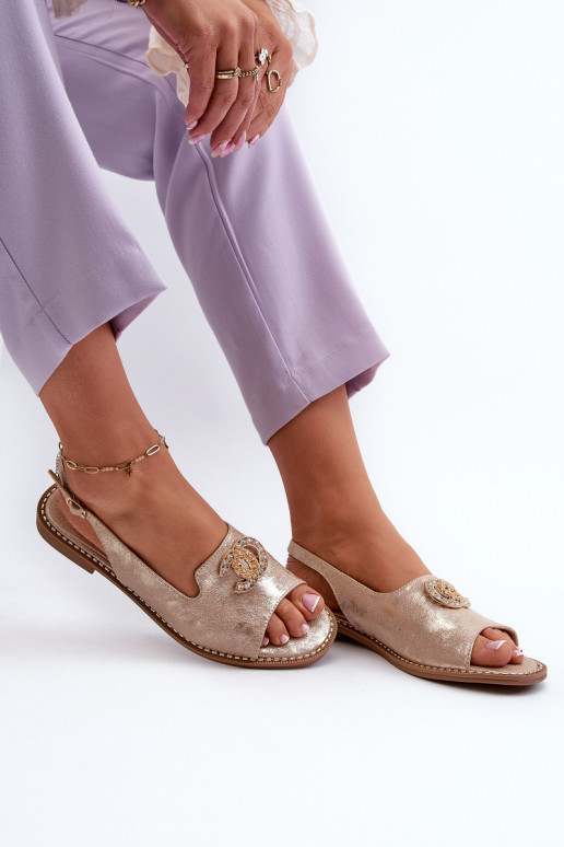 Dámske sandále s ozdobami S.Barski KV27-049 zlatej farby