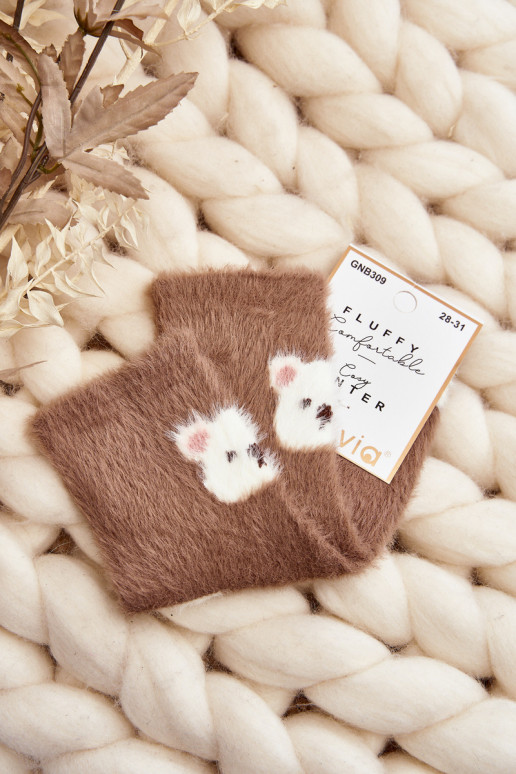 s kožušinou Skarpety deti S medveďom Hnedá farba