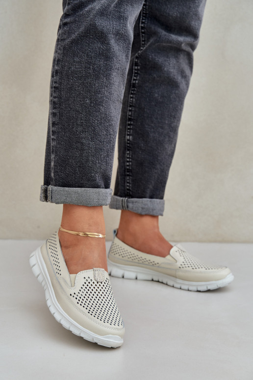 Jednoduché Kožené s prvkami prelamovania Dámske mokasíny na platforme béžová Tanelora