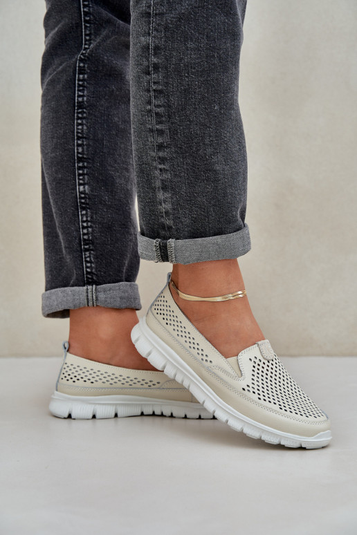 Jednoduché Kožené s prvkami prelamovania Dámske mokasíny na platforme béžová Tanelora