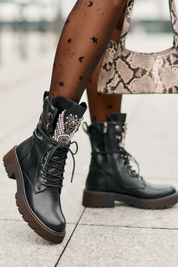 Eko Kožené Pracovné členkové topánky S Dekoráciou zahriať sa D&A MR880-080 čierna