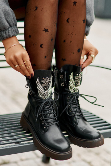 Eko Kožené Pracovné členkové topánky S Dekoráciou zahriať sa D&A MR880-080 čierna 2