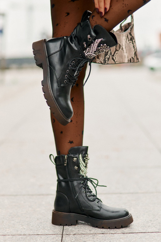 Eko Kožené Pracovné členkové topánky S Dekoráciou zahriať sa D&A MR880-080 čierna