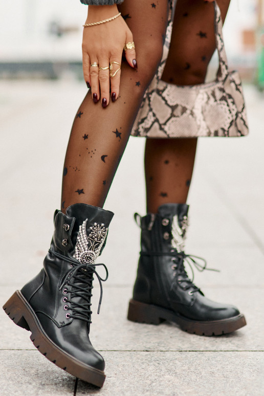 Eko Kožené Pracovné členkové topánky S Dekoráciou zahriať sa D&A MR880-080 čierna