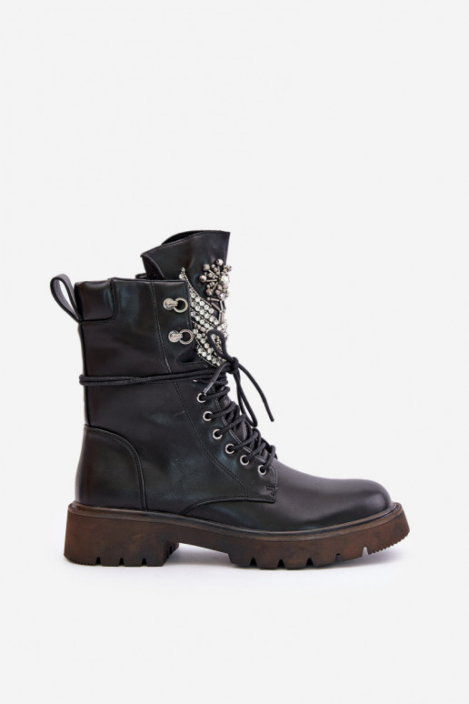 Eko Kožené Pracovné členkové topánky S Dekoráciou zahriať sa D&A MR880-080 čierna