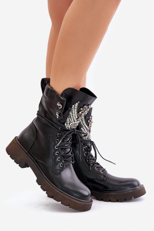 Eko Kožené Pracovné členkové topánky S Dekoráciou zahriať sa D&A MR880-080 čierna