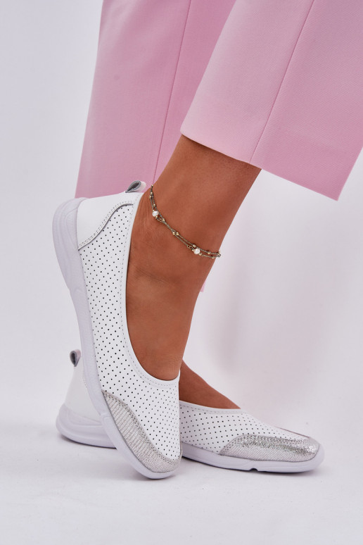 Kožené Dámske Prelamované balerínky biela farba Lucy